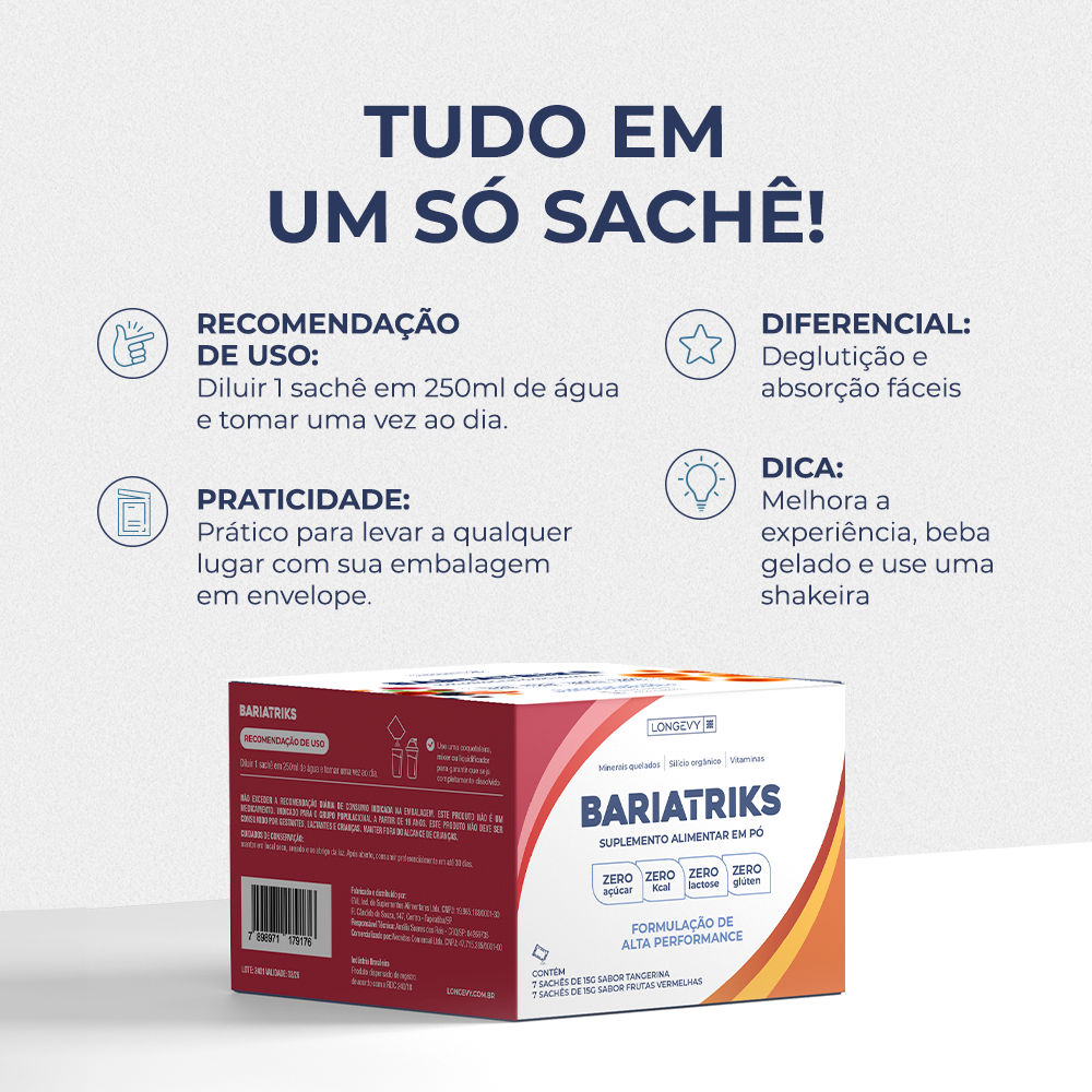 SUPLEMENTO BARIATRIKS com 14 SACHÊS SABOR MISTO